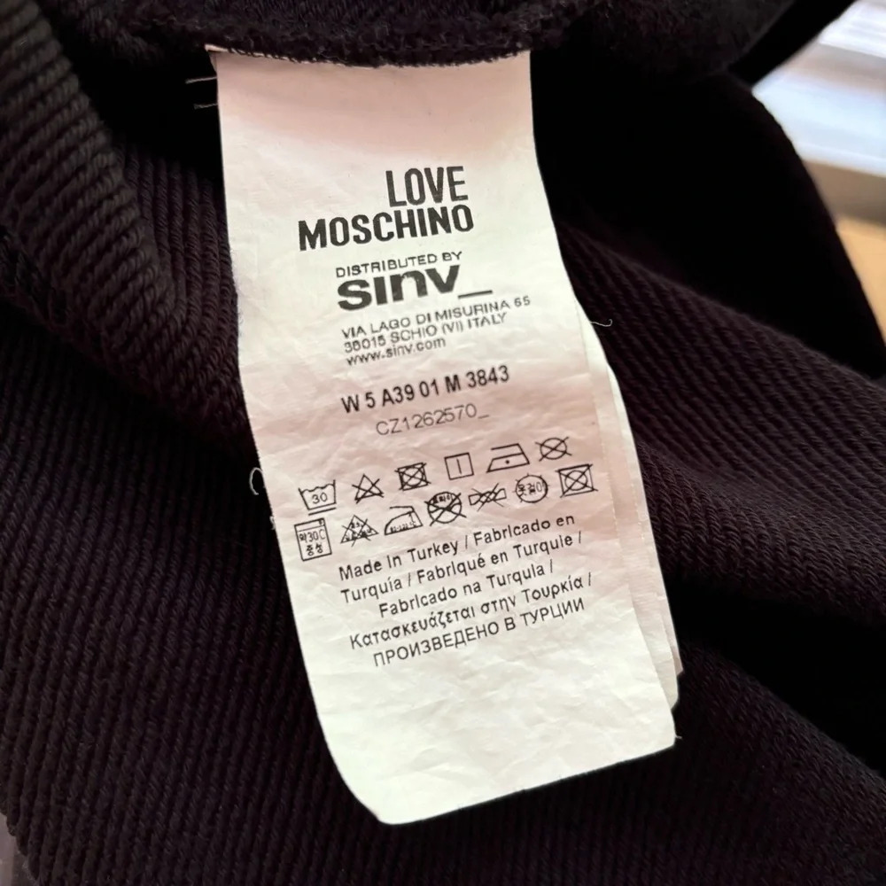Love Moschino Black Sweatshirt dress love satin patch lace short sleeves Size  8 - Picture 7 of 8
